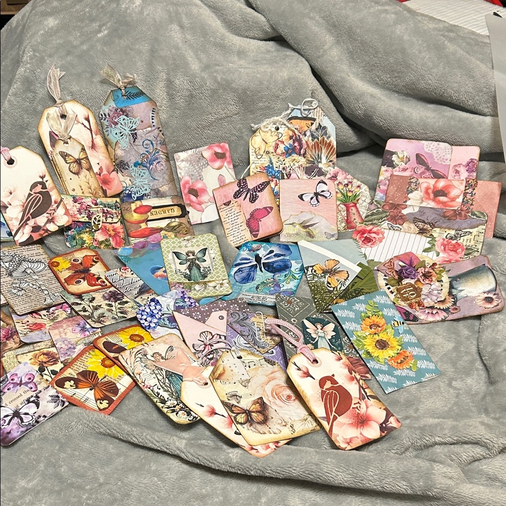 Colorful Butterfly and Floral Gift Tags, Ephemera for junk journals,scrapbooks